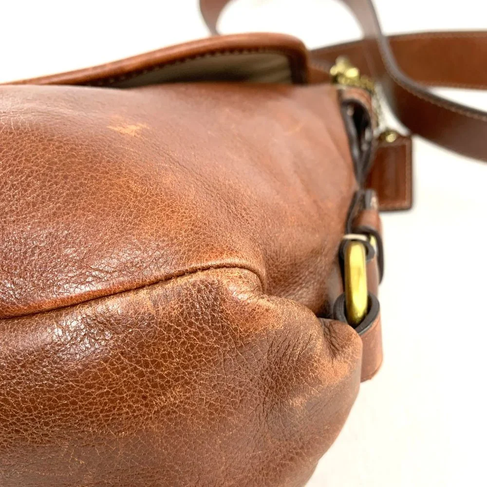 Coach Z Brown Leather Z23987 Medium Flap Shoulder Duffle Bag Pleated Purse Brass - Picture 10 of 13